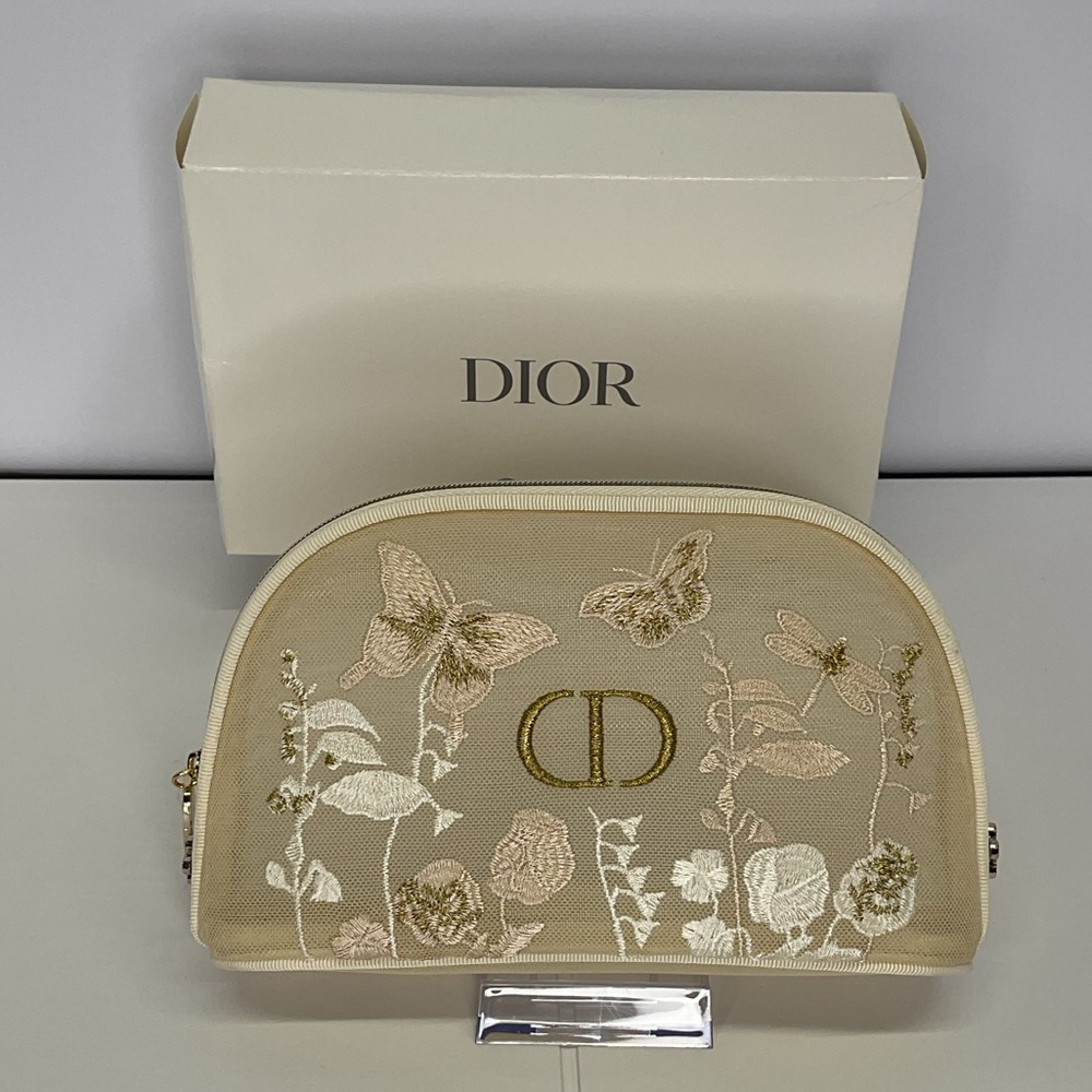 Dior Beige Floral Embroidered Cosmetic Bag - Picture 2 of 7